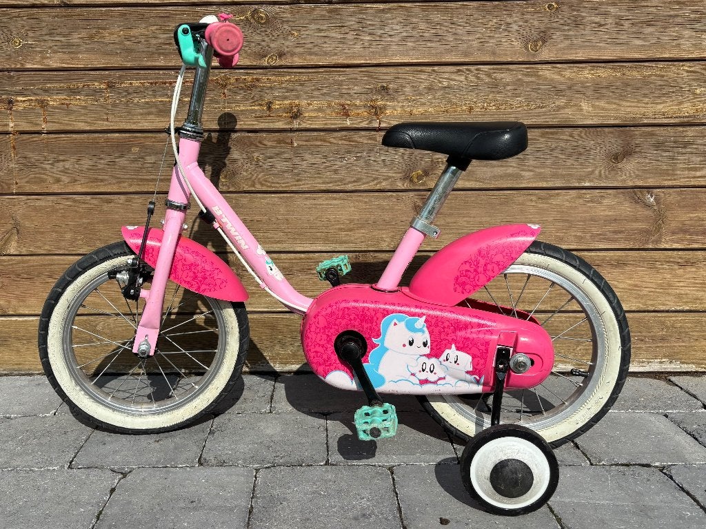 B'Twin 14 inch 500 Unicorn kinderfiets, Ophalen, Zijwieltjes, Gebruikt, Velgrem