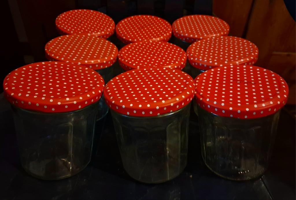 9 jolis Pots de confiture couvercles à pois vides, Maison & Meubles