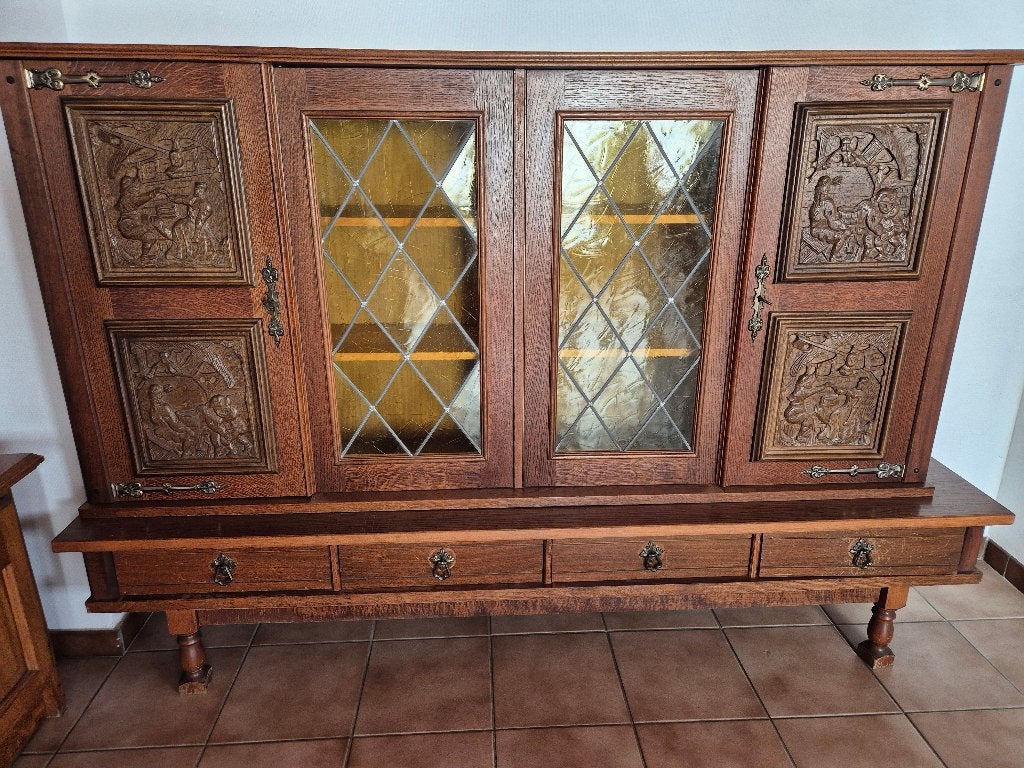 Set van 2 Eiken Breughelkasten – Buffetkast & Bijzetkast, Huis en Inrichting, Kasten | Buffetkasten, Ophalen, Gebruikt, Eikenhout