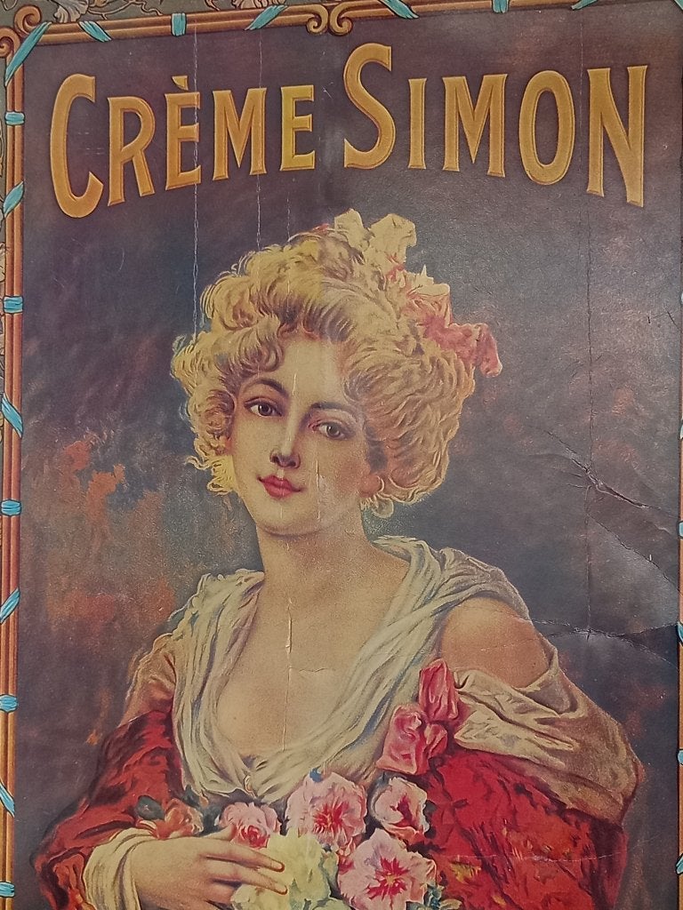 zeer grote antieke reclameposter Crème Simon, Verzamelen, Ophalen, Zo goed als nieuw, Reclamebord