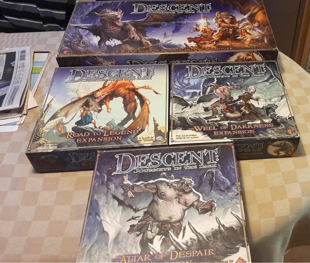 jeux de plateau Descent Journeys in the Dark + extensions, 1 ou 2 joueurs, Enlèvement ou Envoi, Comme neuf