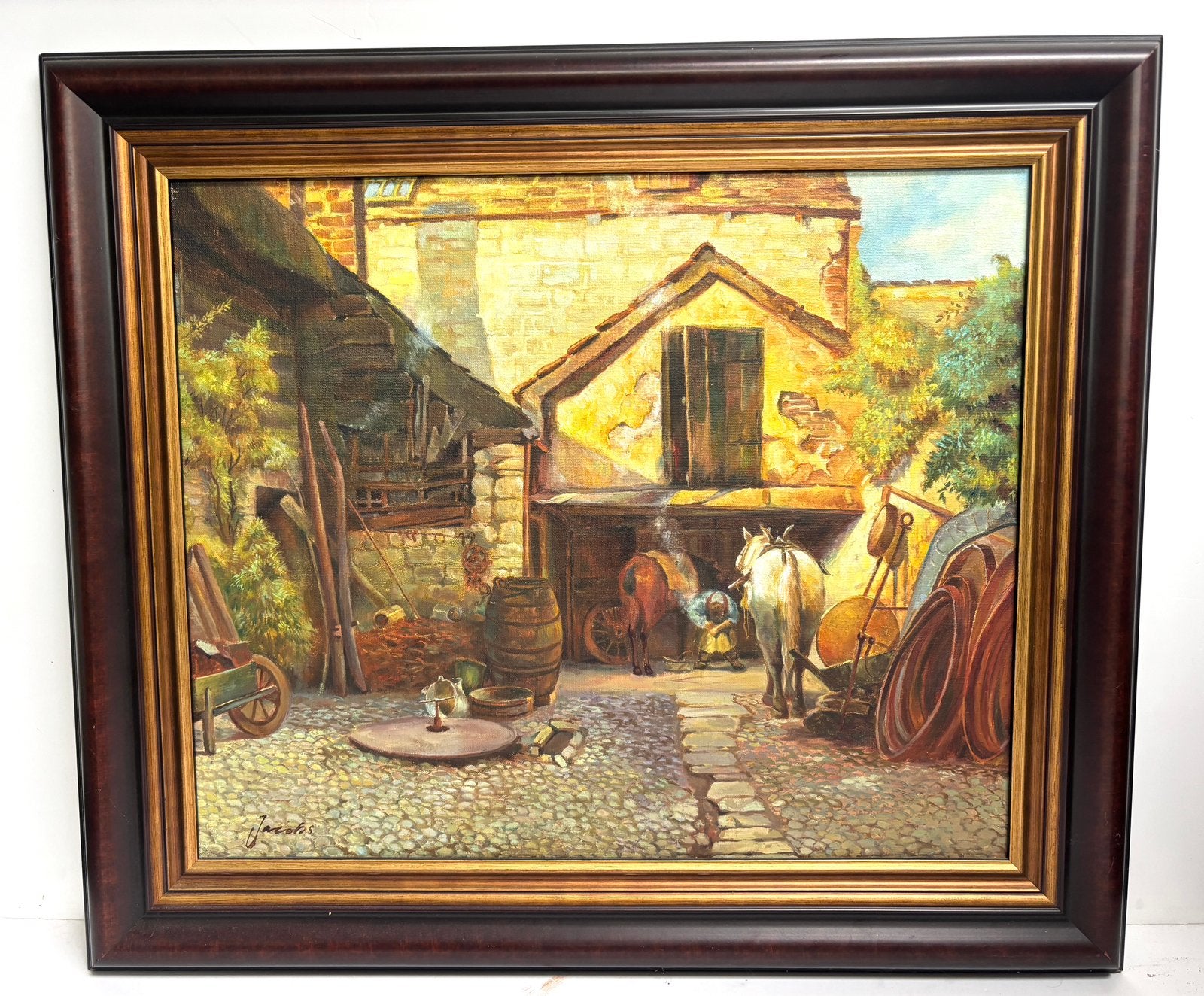 Schilderij van Jacobs  _ paarden bij de hoefsmid, Ophalen, Doek