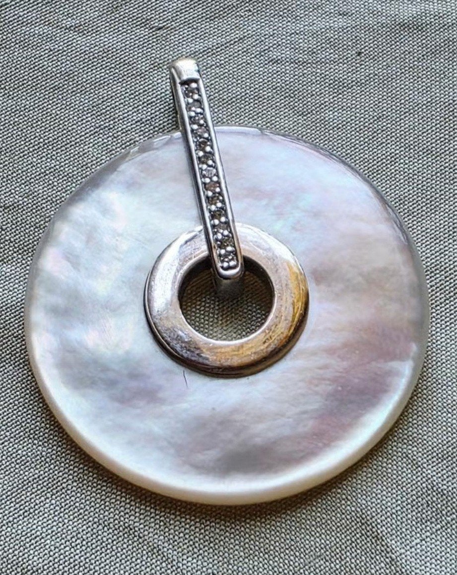 Exclusieve gouden hanger met parelmoer en diamanten,  Italië, Bijoux, Sacs & Beauté, Pendentifs, Enlèvement ou Envoi, Or, Or