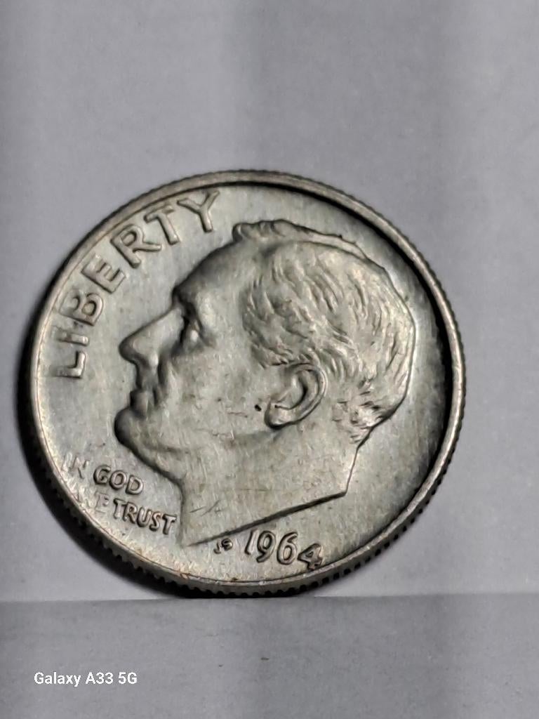 USA, Roosevelt, 10 centièmes 1964 D, Postzegels en Munten, Munten | Amerika, Ophalen of Verzenden, Losse munt, Zilver