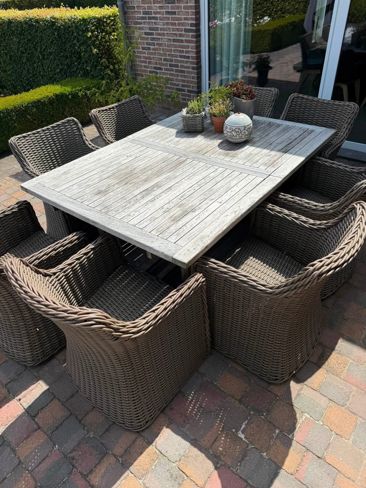 Teak tuinstel 8 personen, Ophalen, Gebruikt, 8 zitplaatsen, Wicker