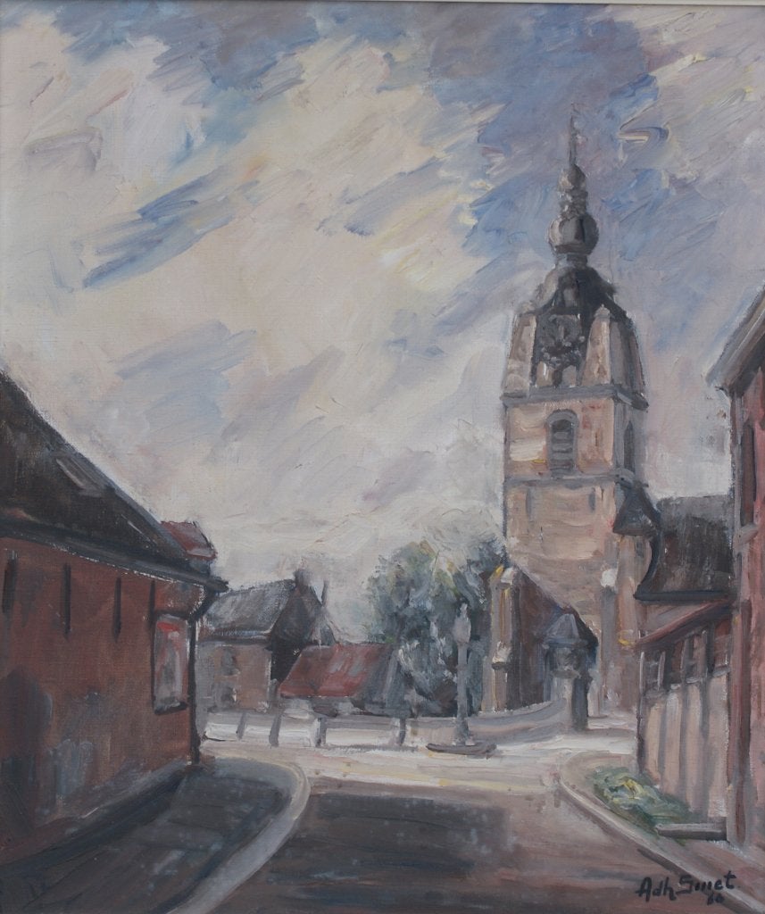 Adhemar Smet (1920-1994): Dorpszicht (O/D, 67 x 77 cm, Enlèvement ou Envoi, Signé