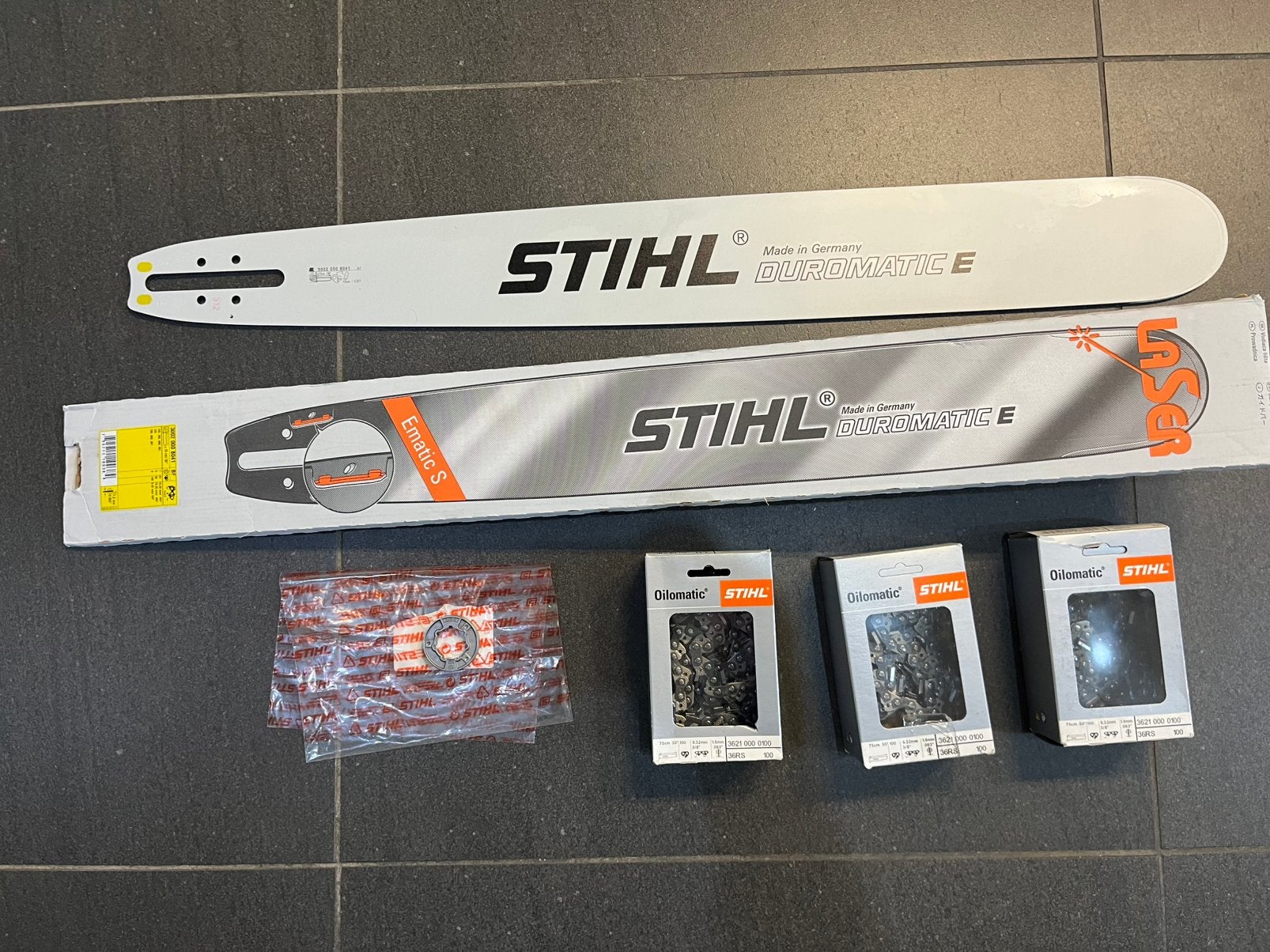 Lame de scie Stihl Duromatic E 75cm + 3 chaînes + pignon, Enlèvement ou Envoi, Neuf