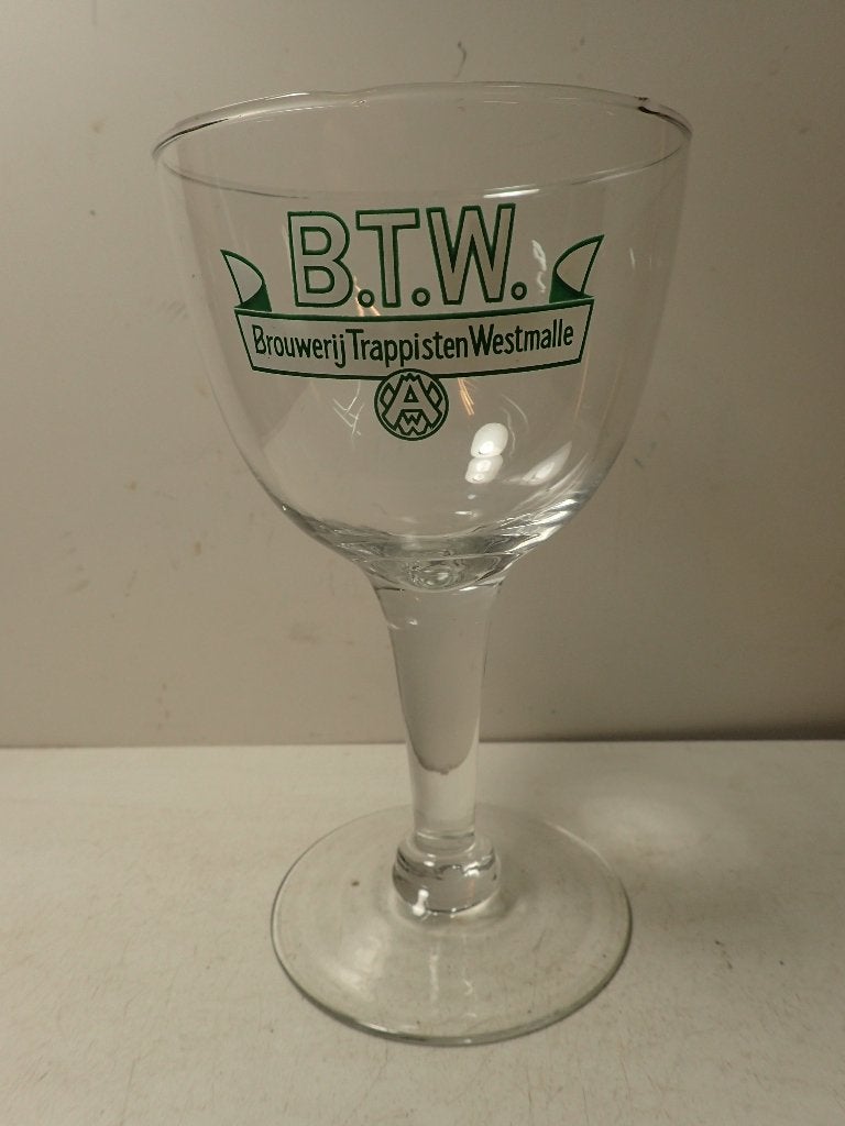 oud bierglas BTW Westmalle ,groen, Enlèvement ou Envoi, Utilisé, Verre ou Verres, Autres marques