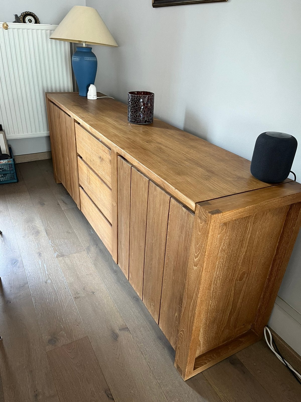 Ensemble sam teck massif: table 150cm et 8 ch + buffet 220cm, Maison & Meubles, Enlèvement, Comme neuf, Teck