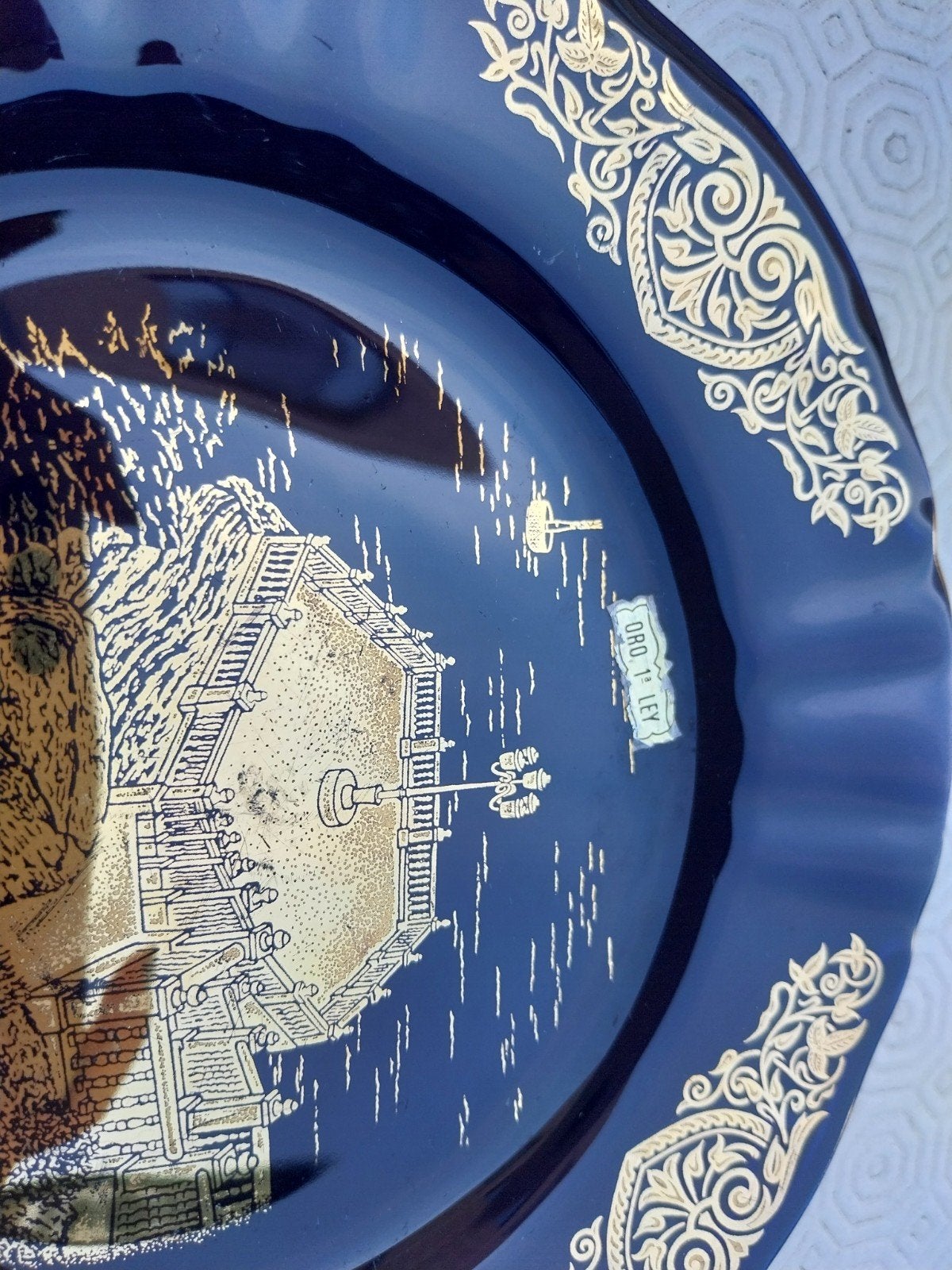 Prachtig kobaltblauw decoratief bord met 24k bladgoud (Oro 1, Ophalen