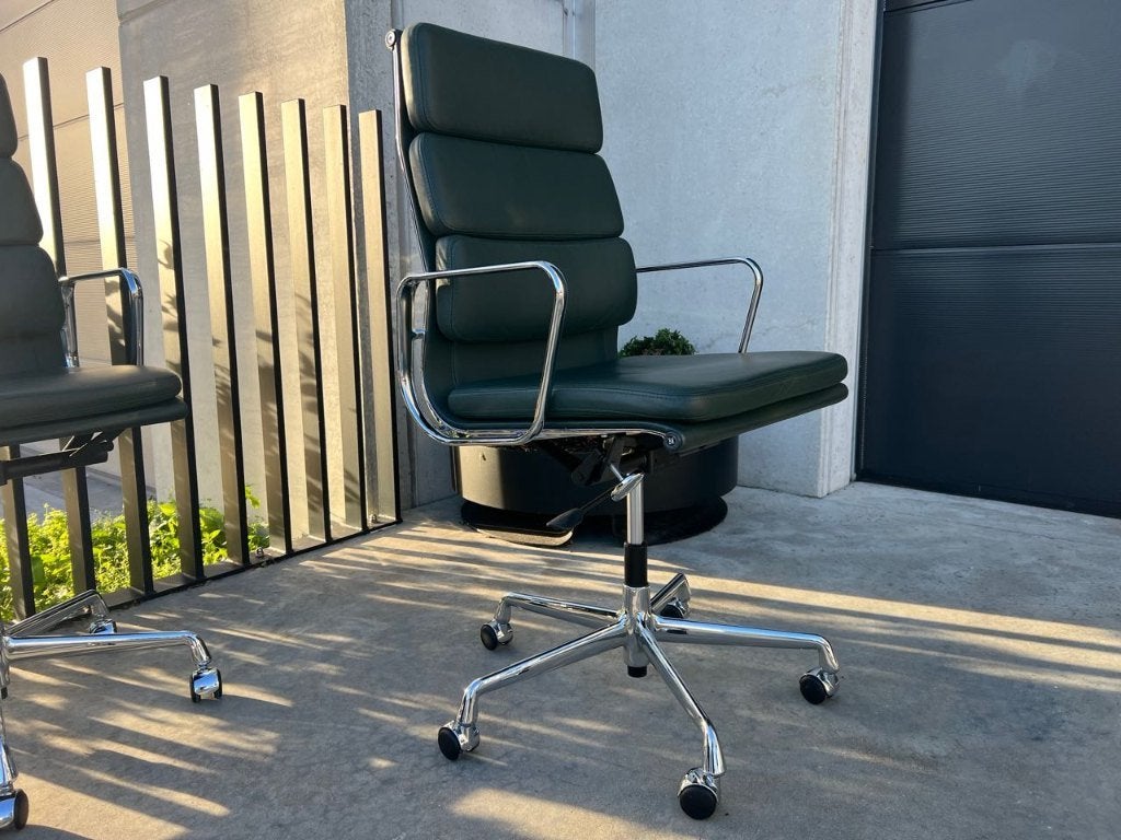 Vitra Eames EA219 lederen bureaustoelen, 9x, Ophalen of Verzenden, Zo goed als nieuw, Bureaustoel, Groen