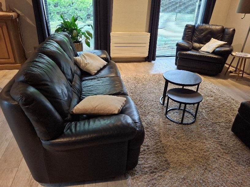 leder salon 3 + 2 + 1(relax) + poef, Huis en Inrichting, Ophalen, Gebruikt, Vierpersoons of meer, Leer
