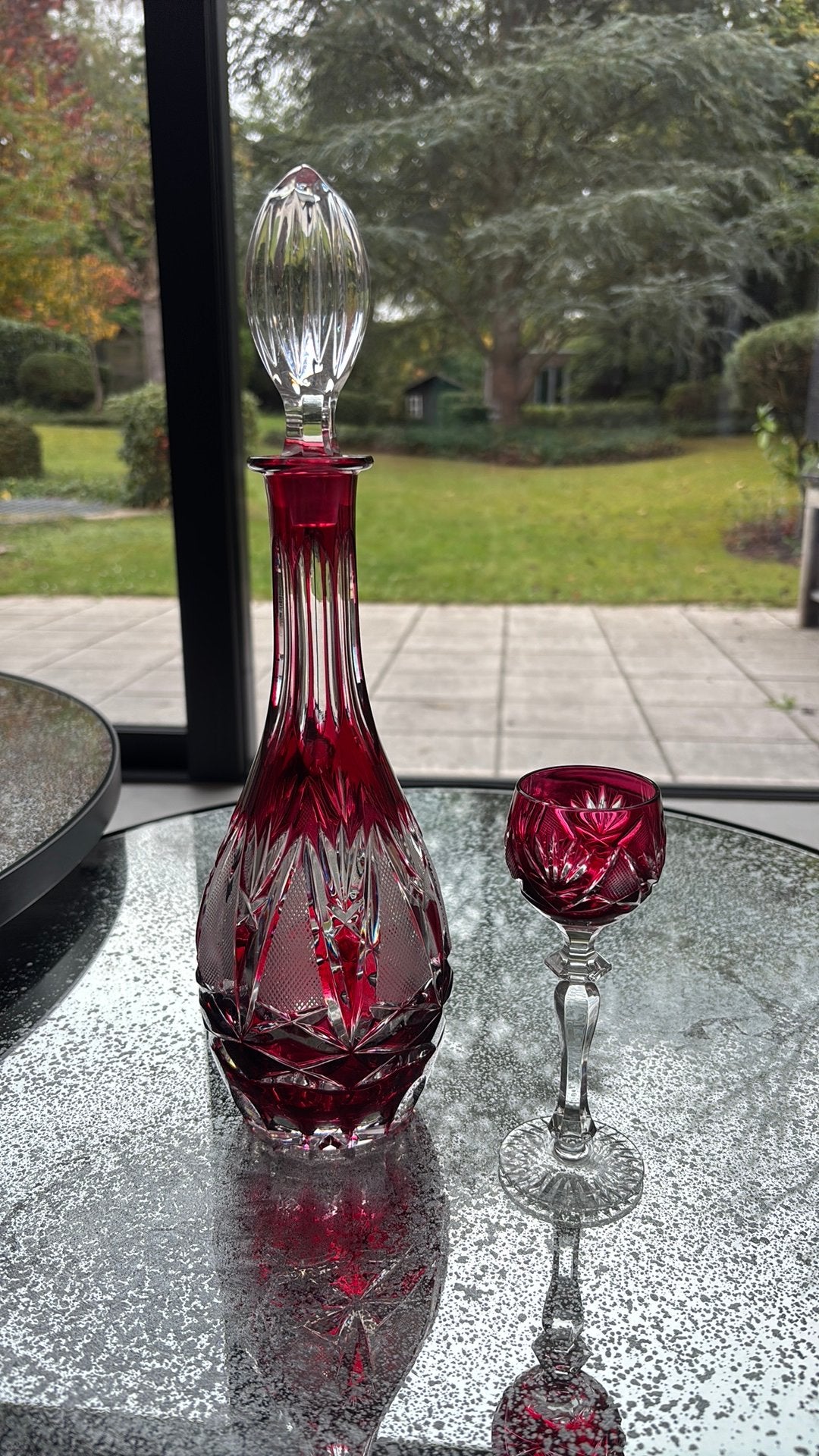 Val saint lambert (VSL) karaf en 4 glaasjes, Antiek en Kunst, Ophalen of Verzenden