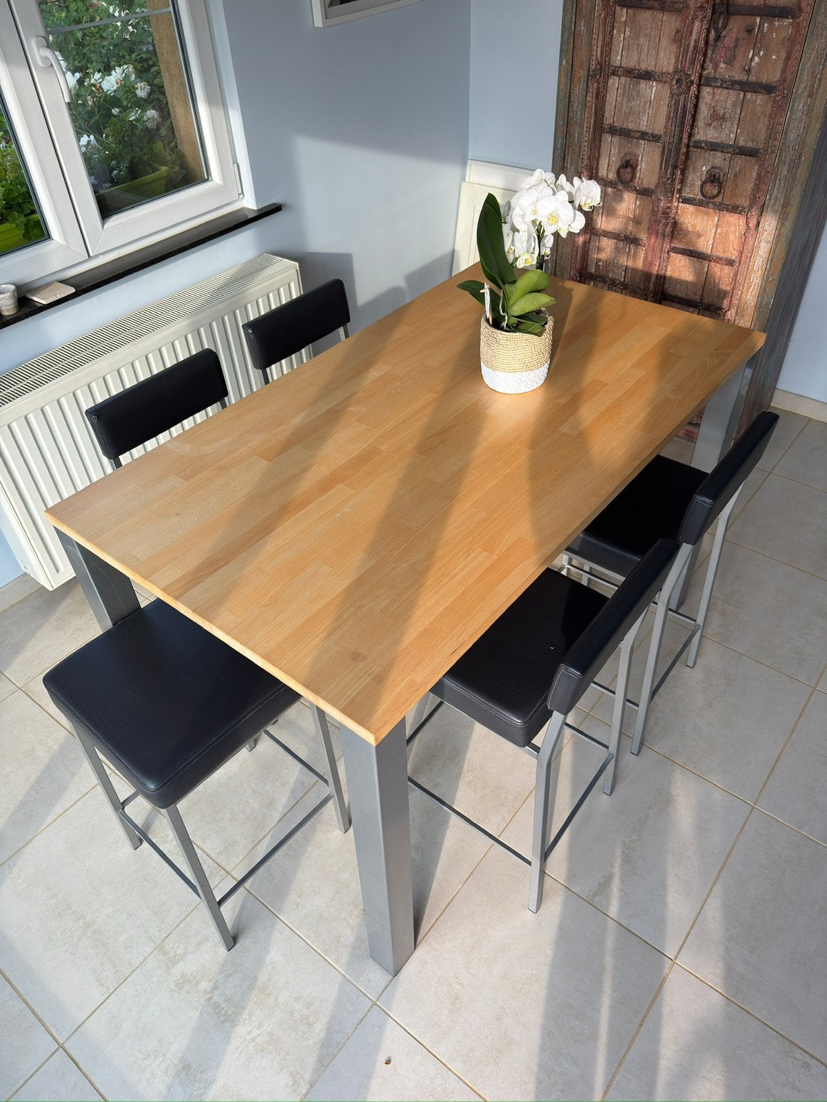 Table haute et tabourets 6 pieces set complet, Maison & Meubles, 100 à 150 cm, Cinq personnes ou plus, Enlèvement, Utilisé