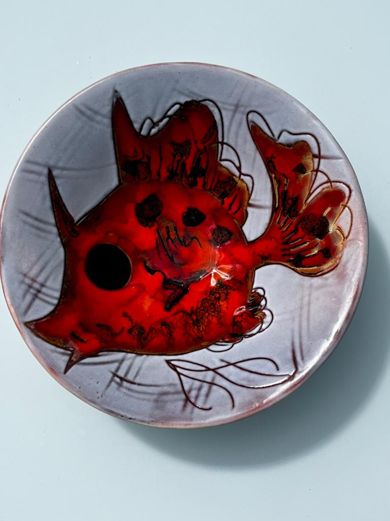 C1960 VENCE (Vallauris) faïence keramiek kom VIS handpaint, Ophalen