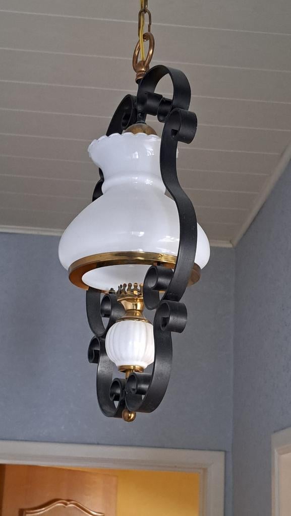 Hangluster met zwart smeedwerk, Antiek en Kunst, Ophalen
