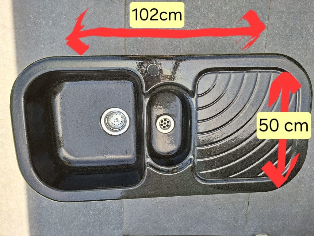 Stenen gootsteen voor keuken., Ophalen, Gebruikt, Zwart, Minder dan 25 cm