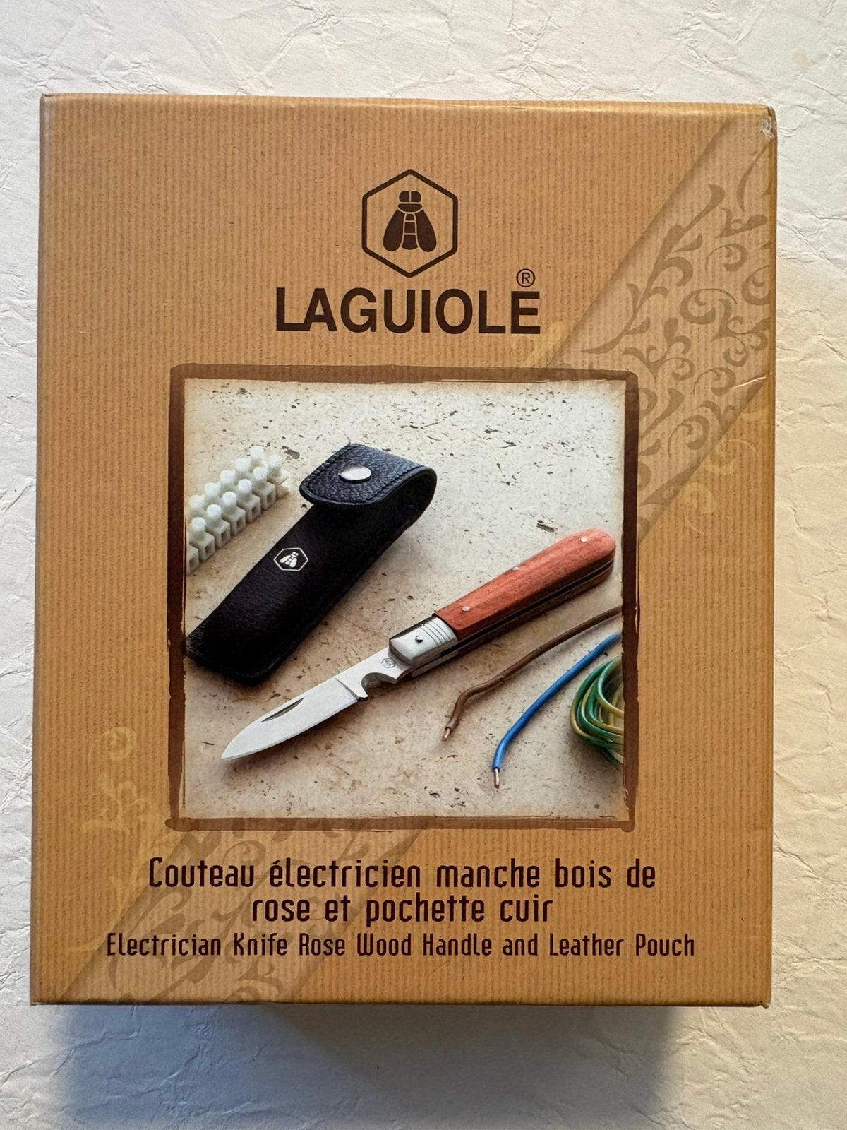 Couteau d’électricien Laguiole en bois de rose + étui cuir, Enlèvement ou Envoi, Comme neuf, Laguiole, Bois