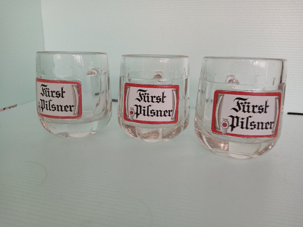 Drie antieke FURST PILSNER glazen van Het Sas, Verzamelen, Biermerken, Ophalen of Verzenden, Zo goed als nieuw, Pul(len), Overige merken