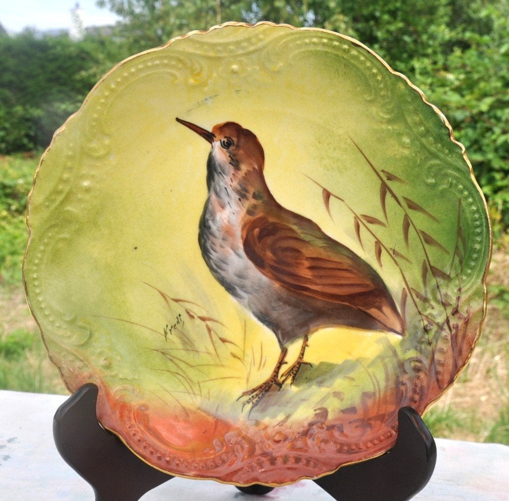 assiette decorative porcelaine limoges perdrix signée fredi, Enlèvement ou Envoi