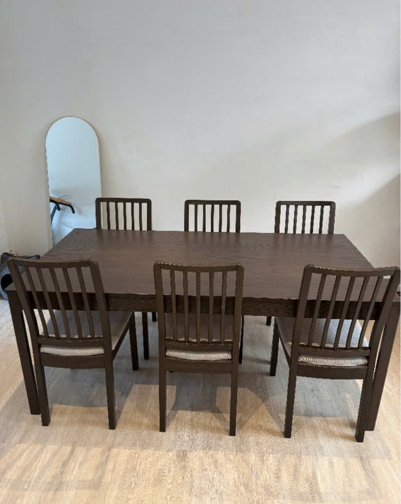 Tafel 180 x 90 cm + 6 stoelen (uitschuifbaar), Ophalen, Gebruikt, 50 tot 100 cm, Vijf personen of meer