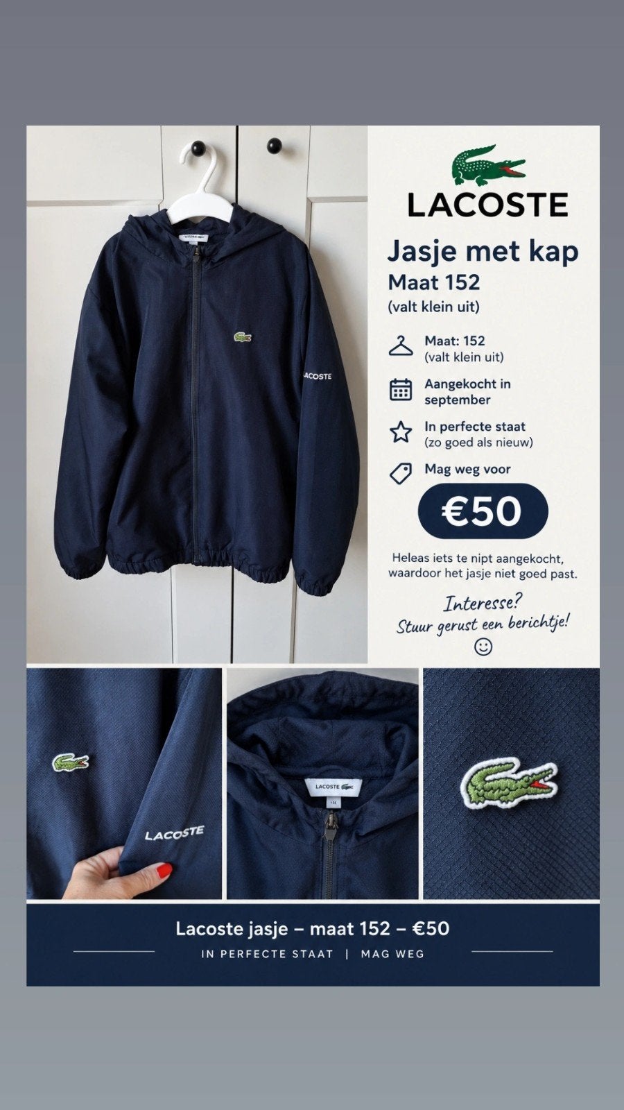 Lacoste jas, Kinderen en Baby's, Ophalen of Verzenden, Zo goed als nieuw, Lacoste, Jongen of Meisje