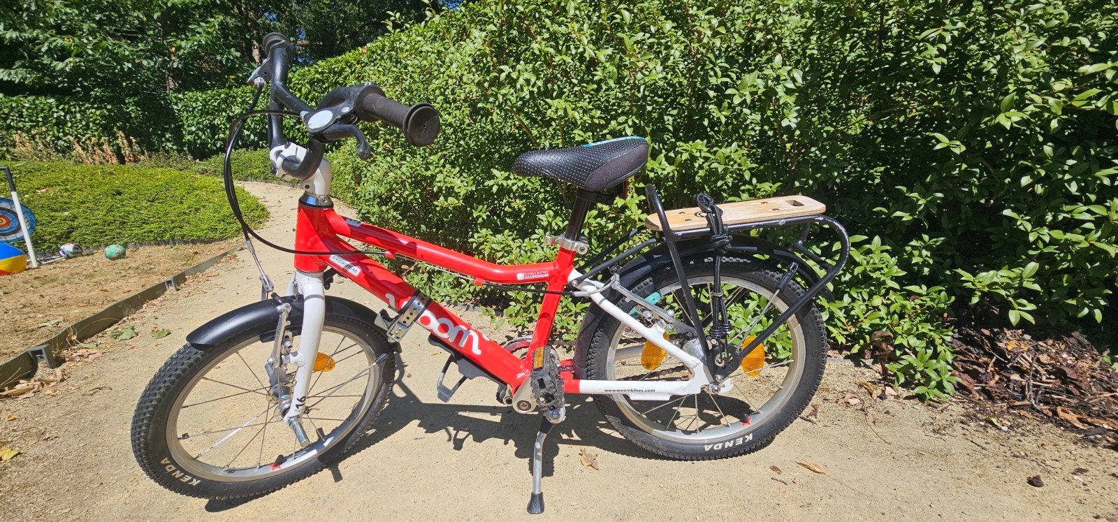 Kinderfiets WOOM 3 rood met Follow-me koppelstuk, Ophalen