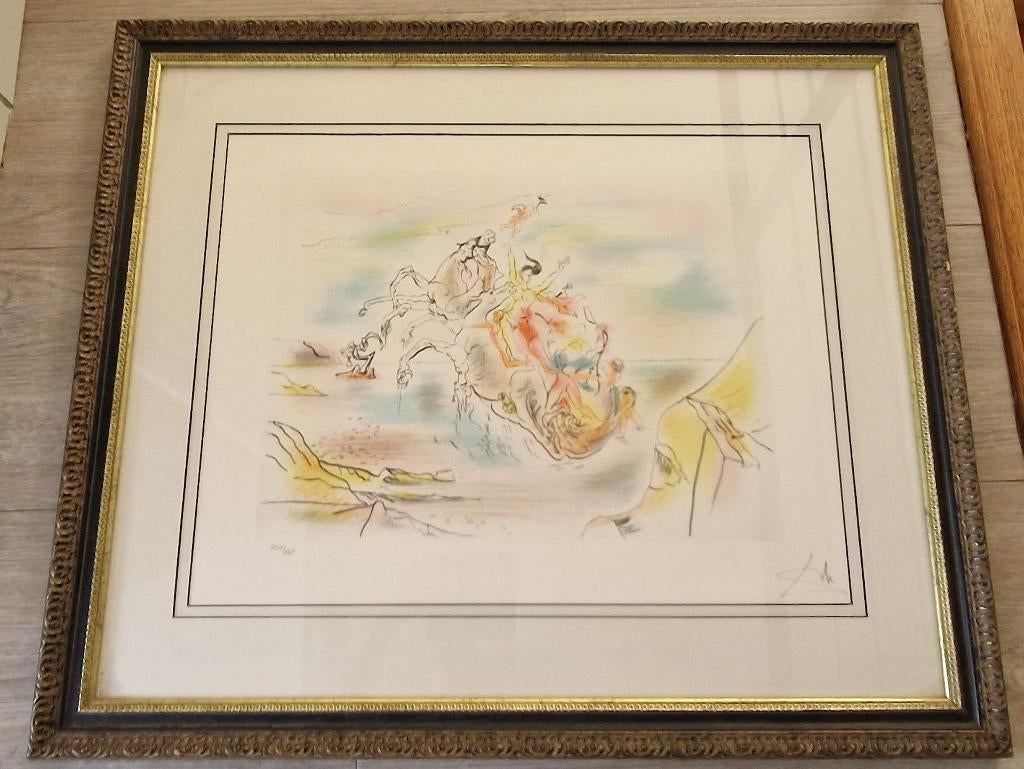 Gekleurde Ets " Homere" Salvador Dali, Antiek en Kunst, Kunst | Etsen en Gravures, Ophalen, 79 cm, Ingelijst, Mythologie