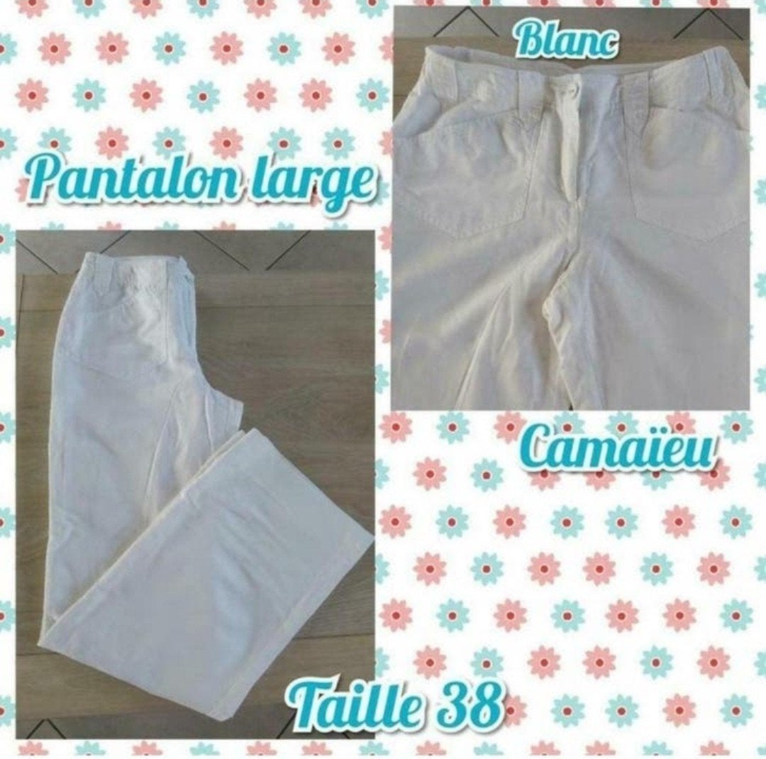 Pantalon large pour femme-blanc-Camaïeu-T.38, Taille 38/40 (M), Enlèvement ou Envoi, Camaieu, Longs