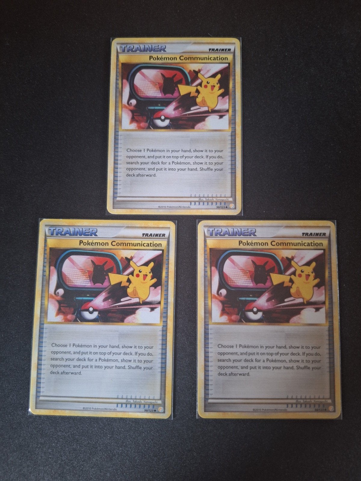 3x Pokémon Communication 98/123 - HeartGold & SoulSilver, Enlèvement, Comme neuf, Plusieurs cartes, Foil