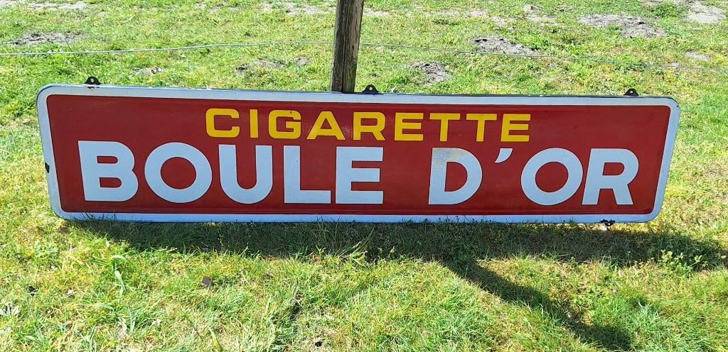 Mooi en groot emaille bord Boule D'or Cigarette uit 1954., Verzamelen, Ophalen, Gebruikt, Reclamebord