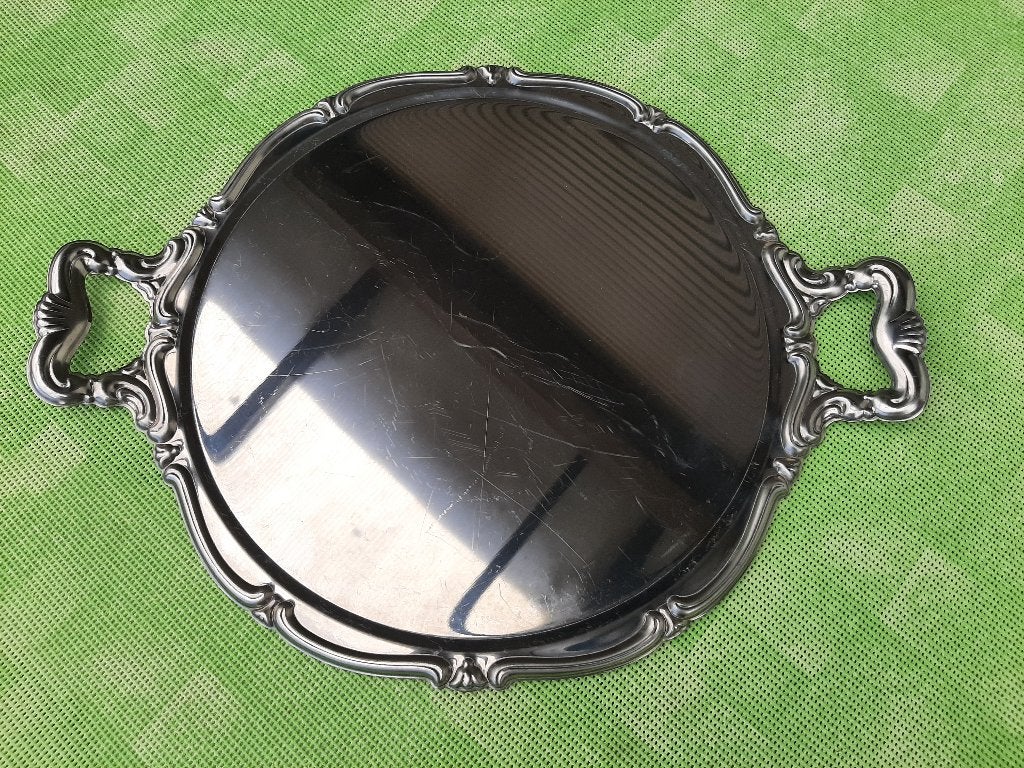 INOX dienblad / taartschotel  -  32/42cm, Huis en Inrichting, Ophalen, Gebruikt, Rond, Dienblad
