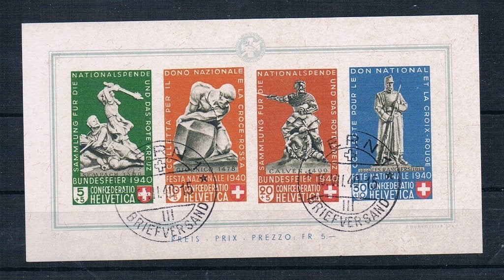 Blok 5 met stempel 19 VII 40 (vals?), Ophalen of Verzenden, Gestempeld