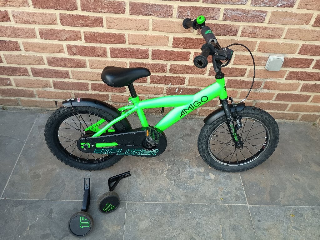 Jongensfiets 16 inch met zijwieltjes, Ophalen, Zijwieltjes, Schijfrem, Amigo