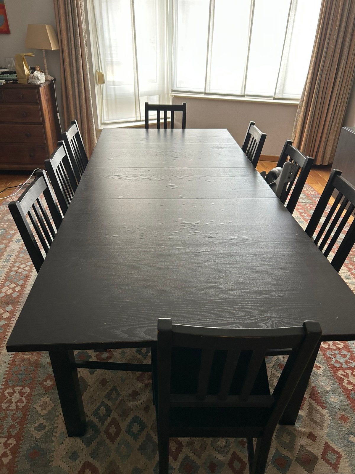 Table à manger extensible Ikea + 8 CHAISES !, Enlèvement, Utilisé, 8 chaises ou plus
