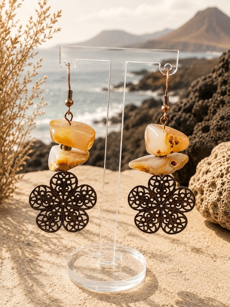 Lanzarote Sol — boucles d'oreilles en naturelle de 6 cm, Neuf, Enlèvement ou Envoi, Brun, Autres matériaux