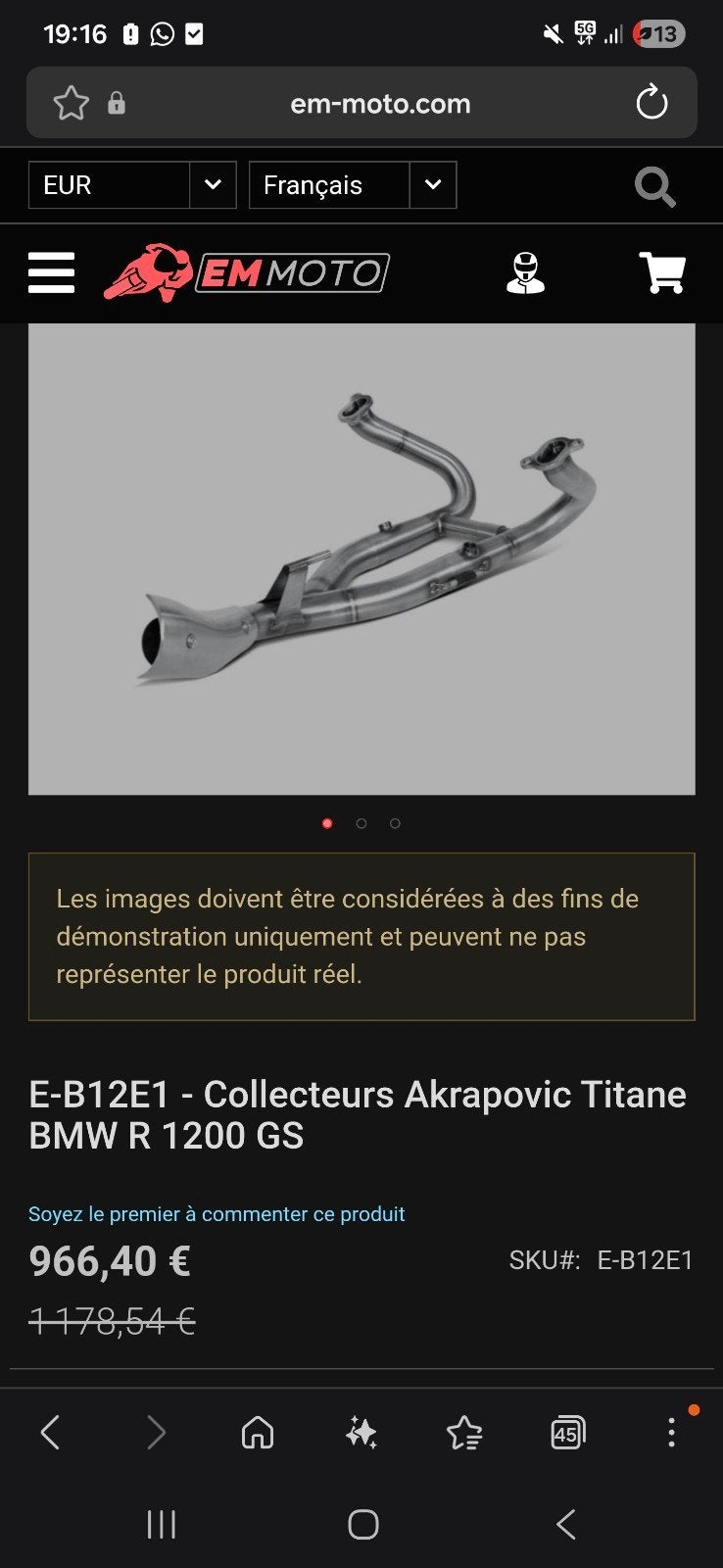 Collecteur  akrapovic pour bmw gs 1200 a partir de 2016, Motos