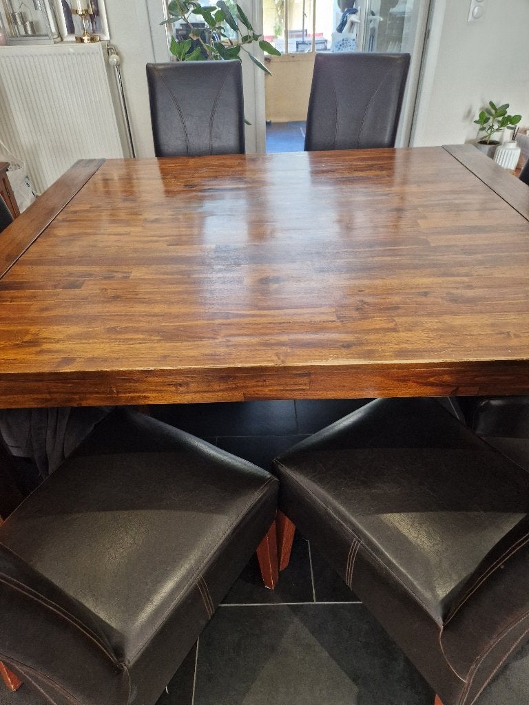 Eettafel met 8 stoelen  - 1,60mx1,40m, Huis en Inrichting, Ophalen, Gebruikt, 100 tot 150 cm, Koloniaal