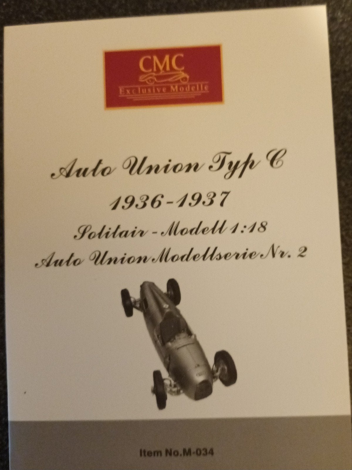 CMC AUTO UNION - TYPE C 1936-1937 - ZILVER, Hobby & Loisirs créatifs, Enlèvement ou Envoi, Comme neuf, Voiture
