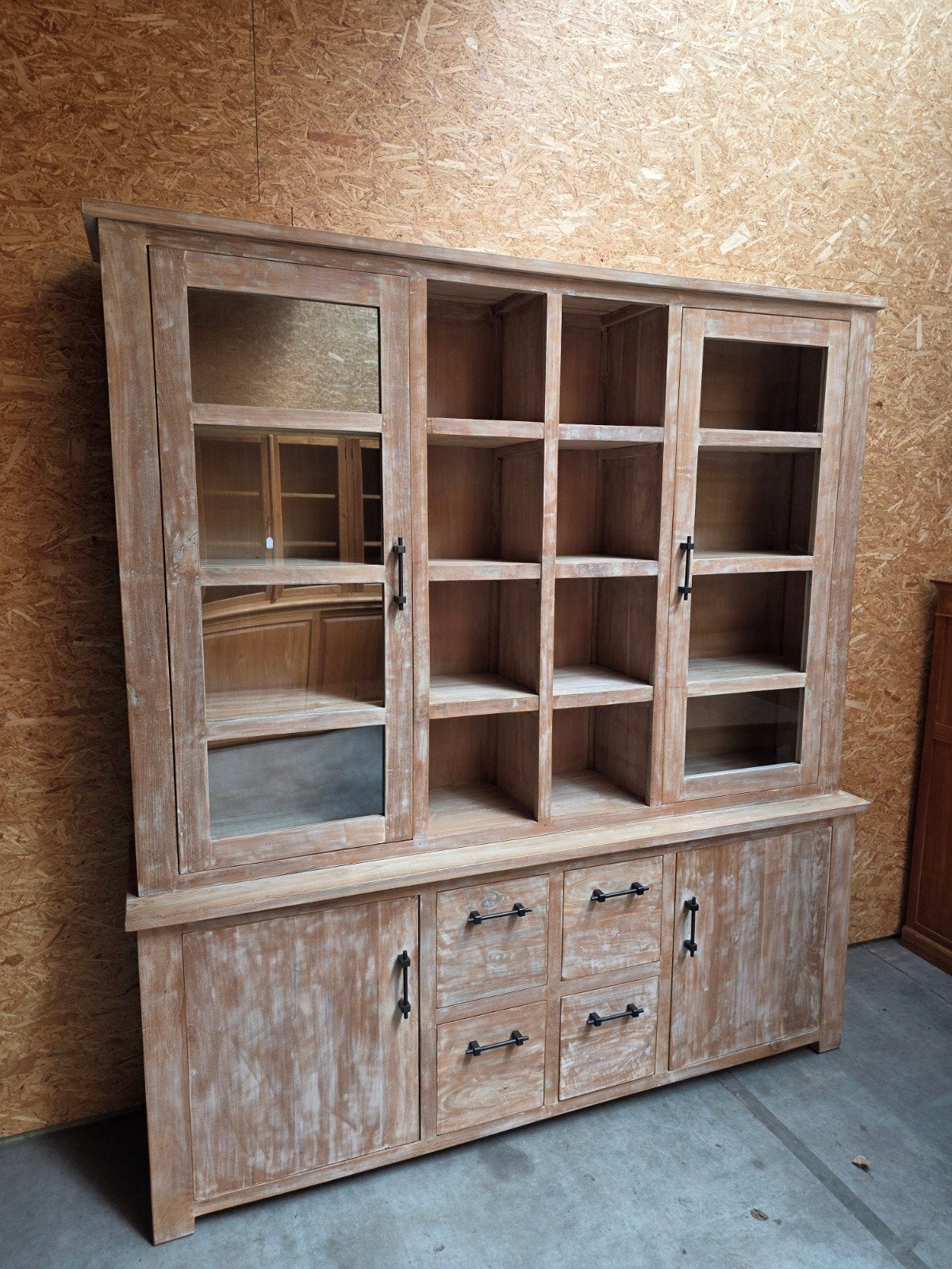 Mooie teakhouten buffetkast/vitrinekast whitewash 202,5cm., Maison & Meubles, Armoires | Buffets, Enlèvement
