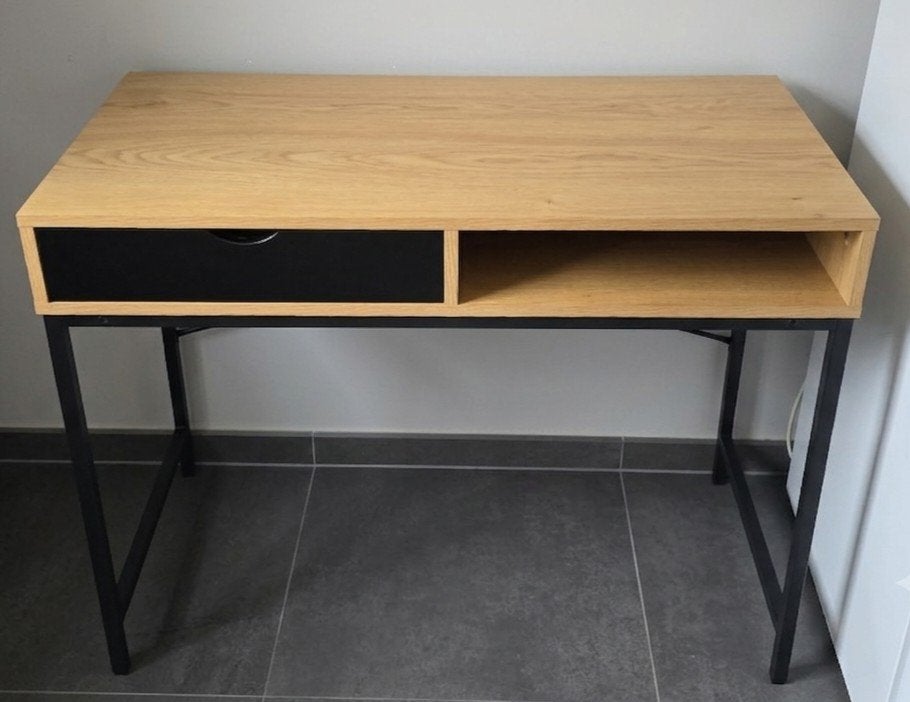 Petit bureau style naturel – Bois & Métal (Excellent état), Autres types, 48 cm, Comme neuf, Enlèvement