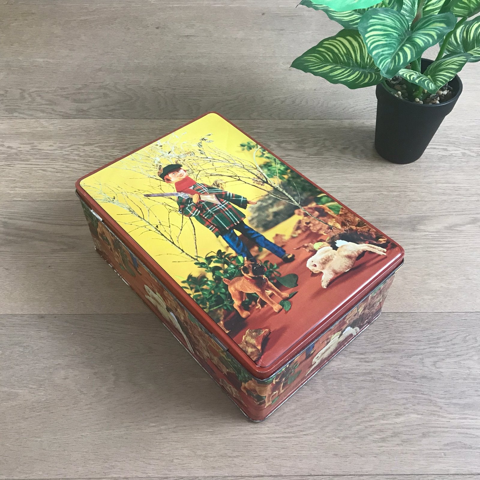 Oude blikken koekjesdoos van Melle Rotterdam ‘Jachttafereel’, Verzamelen, Ophalen of Verzenden, Gebruikt