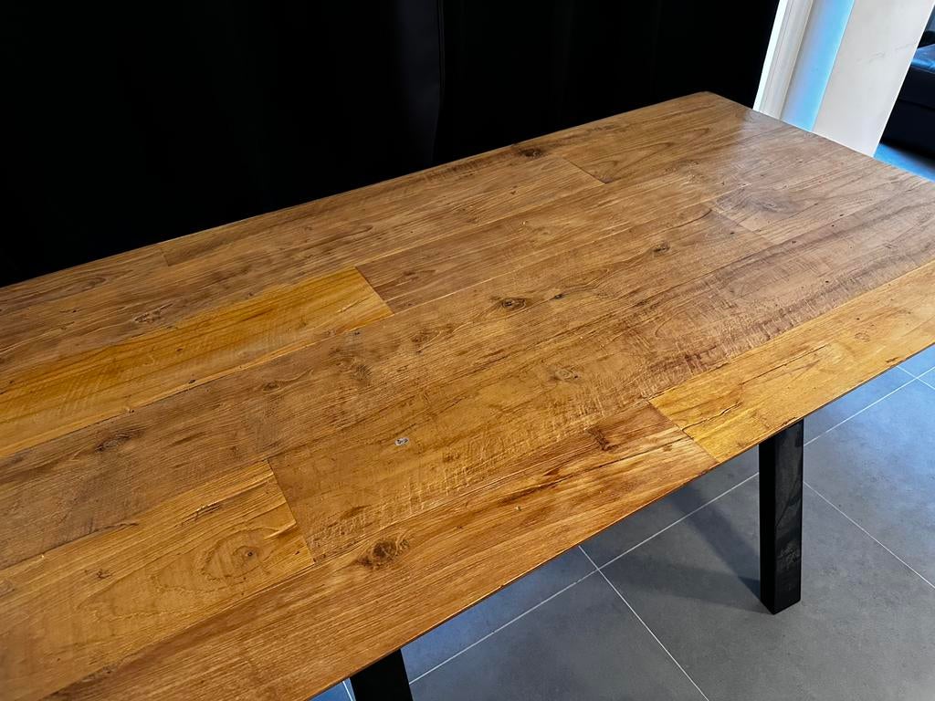 Massief houten tafel, Ophalen, Gebruikt, 100 tot 150 cm, 150 tot 200 cm