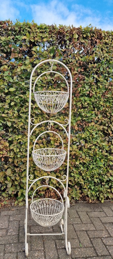 Vintage metalen plantenrek - 3 hangmanden, Tuin en Terras, Ophalen, Gebruikt, Metaal, Balkon