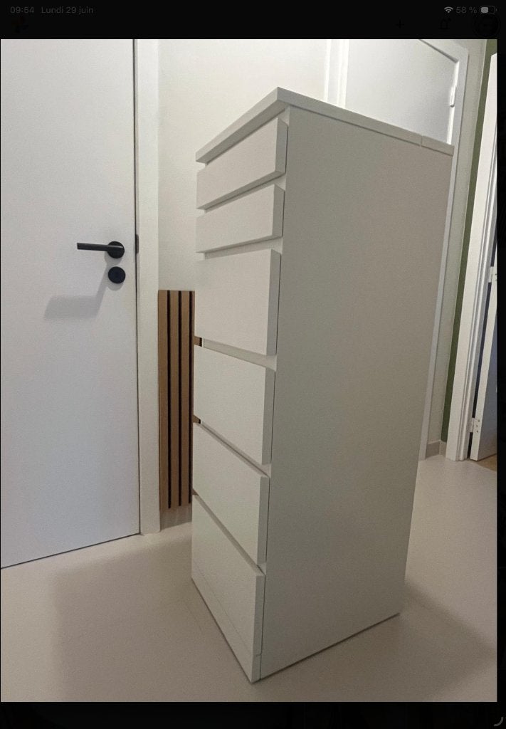 Commode MALM 6 tiroirs blanc/miroir (40x123cm), Maison & Meubles, Armoires | Commodes, Comme neuf, 100 à 150 cm, Moins de 50 cm