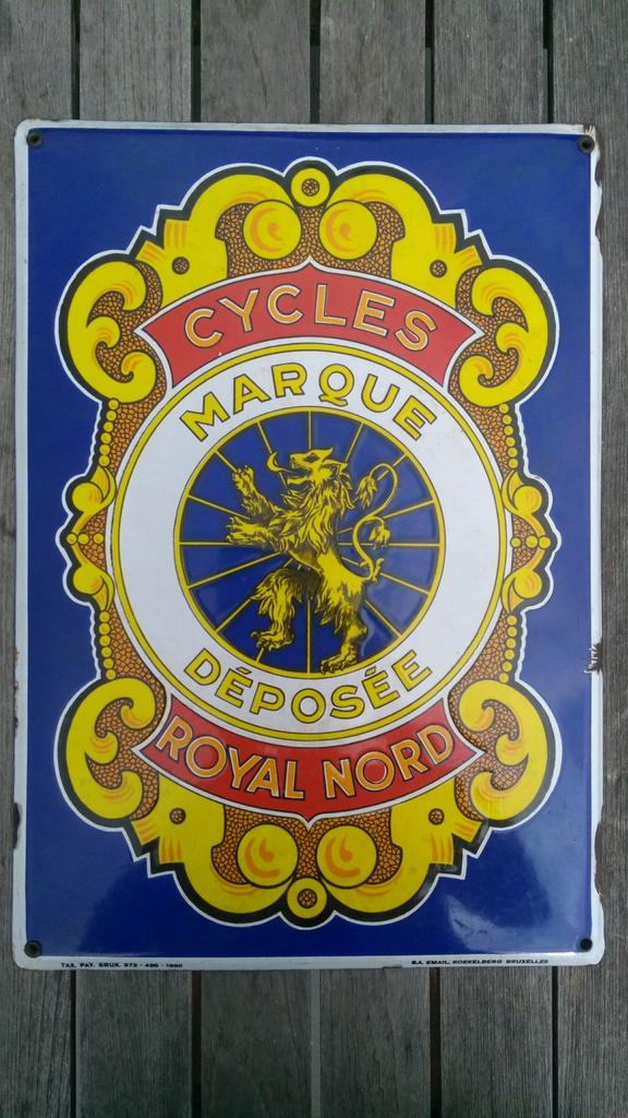 Emaille plaat Royal Nord Cycles 1938, Antiek en Kunst, Ophalen
