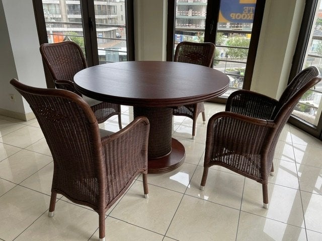 Table ronde extensible avec 6 chaises assorties, Maison & Meubles, Tables | Tables à manger, Comme neuf, 100 à 150 cm, 150 à 200 cm