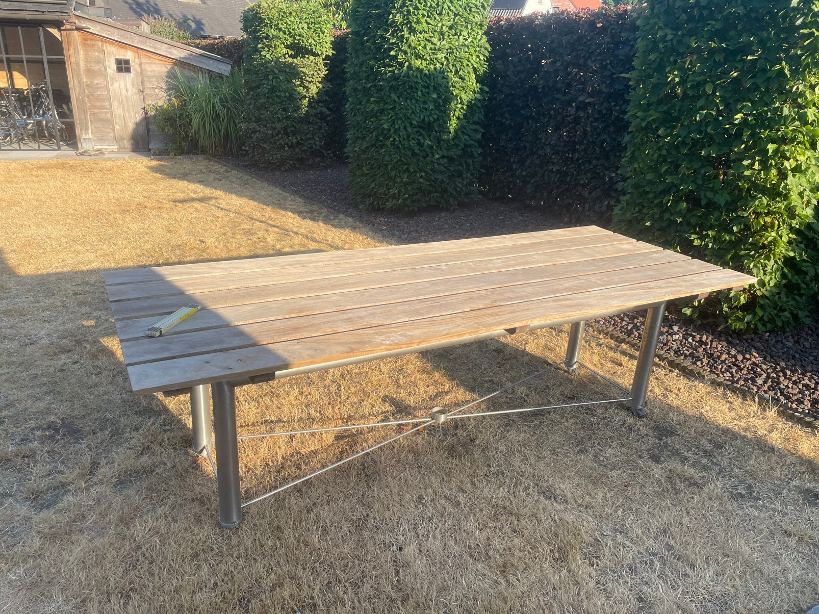 Tuintafel padoek en rvs (inox) onderstel, Tuin en Terras, Ophalen, Zo goed als nieuw, Rvs