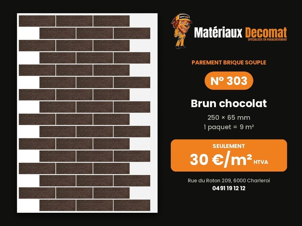 Parement brique souple - N 303 Brun chocolat - 30 €/m², Bricolage & Construction, Enlèvement, Neuf, Briques