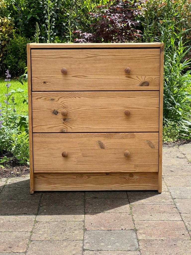 Vintage Grenen Ladekast / Ladenkast – Compact & Sfeervol, Ophalen, 50 tot 100 cm, Zo goed als nieuw, 3 of 4 laden